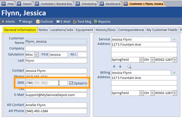 Smart Service texting opt-in