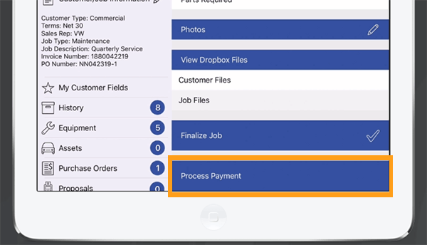 The Process Payment button in iFleet.