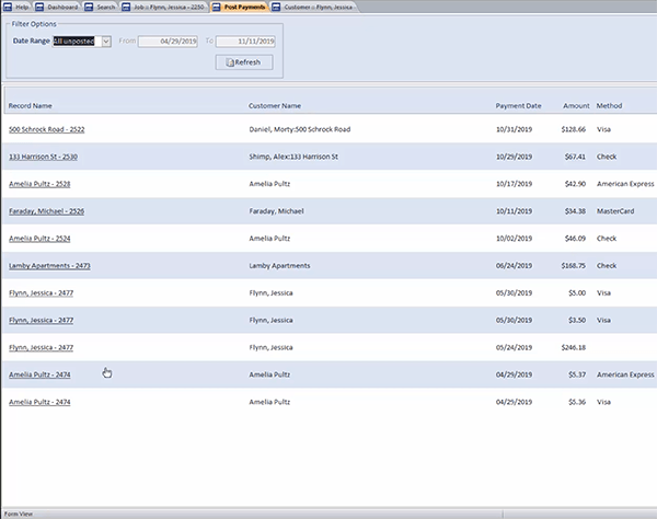 Post Payments screen in Smart Service