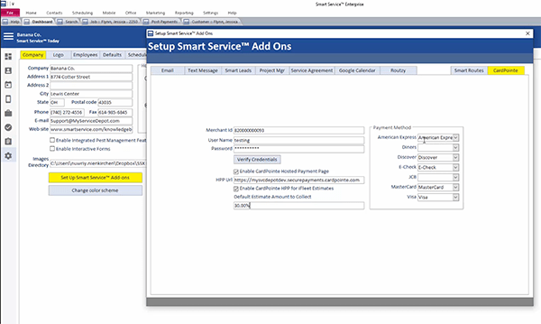 Line up your payment methods between Smart Service and QuickBooks.