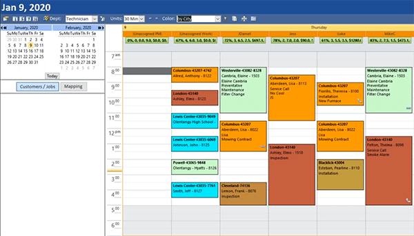 HVAC Booking Software Scheduler Screen