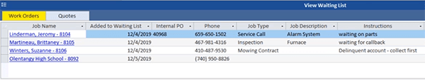 HVAC Booking Wait List