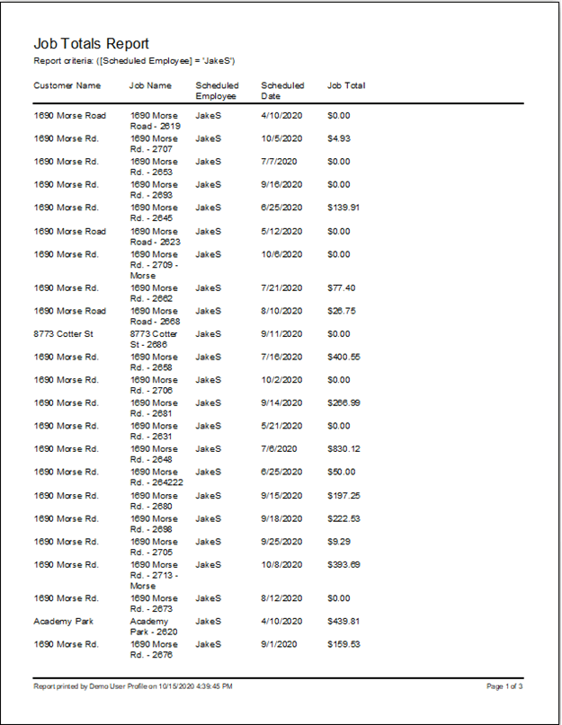 Field Service Reports Job Totals