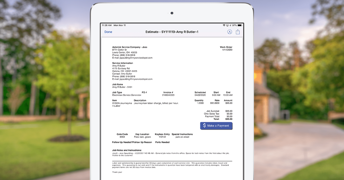 Smart Service Mobile Invoice