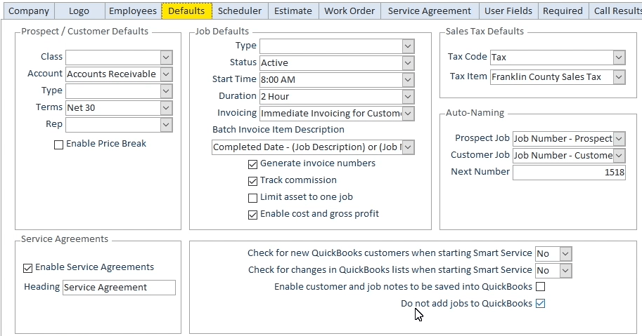 Smart Service Option to Not Add Jobs to QuickBooks