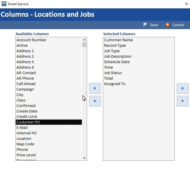 Locations/Jobs Columns in Customer Record