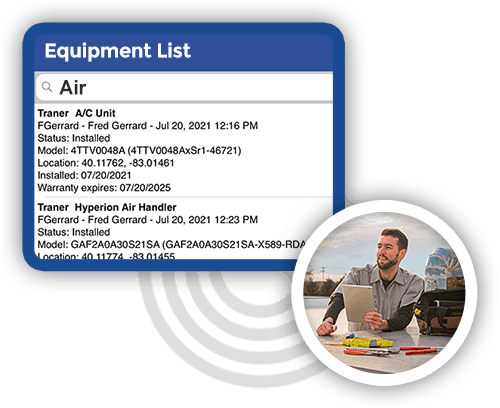 technician using Smart Service equipment list